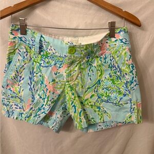 Lilly Pulitzer Callahan Shorts Size 2 Skye Blue Heaven Floral Cotton 5”Inseam